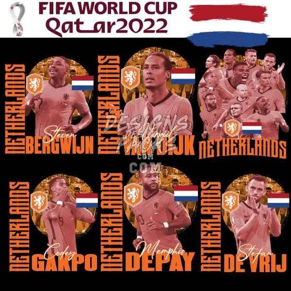 Netherlands FIFA World Cup Qatar 2022 soccer players collage with team flags and names