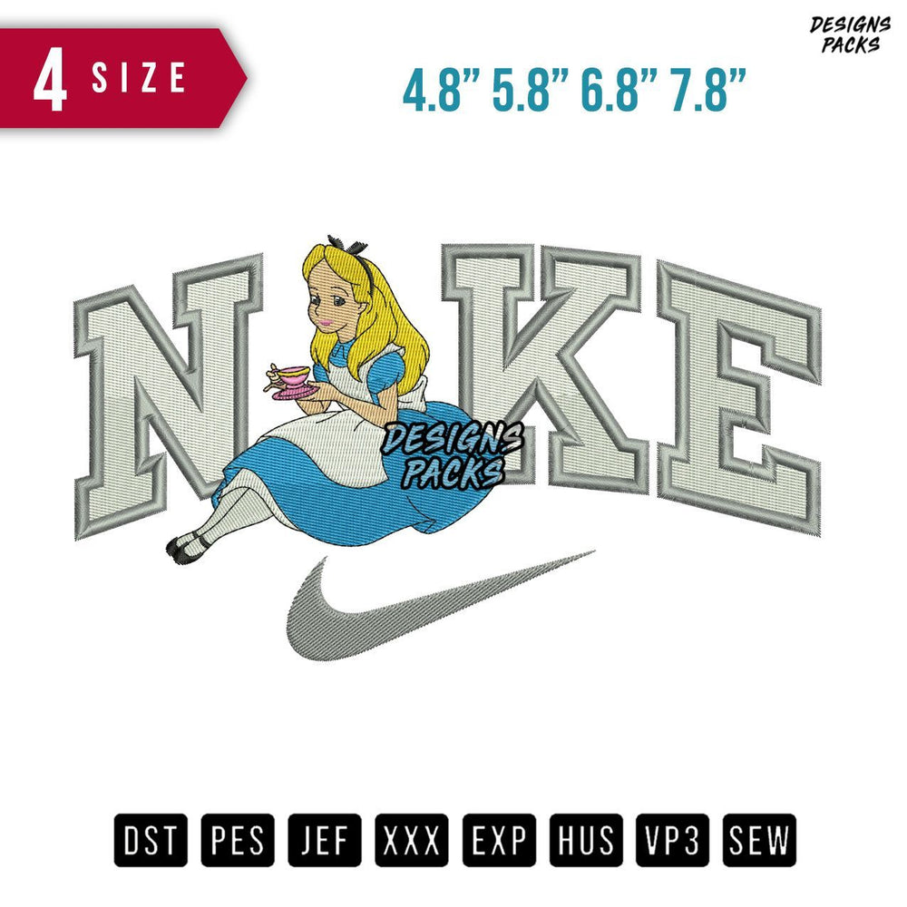 Swoosh Brand Alice With Tea Embroidery Design