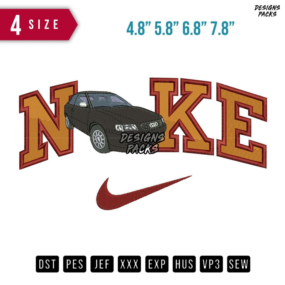 Swoosh Brand Audi Black Car Embroidery Design