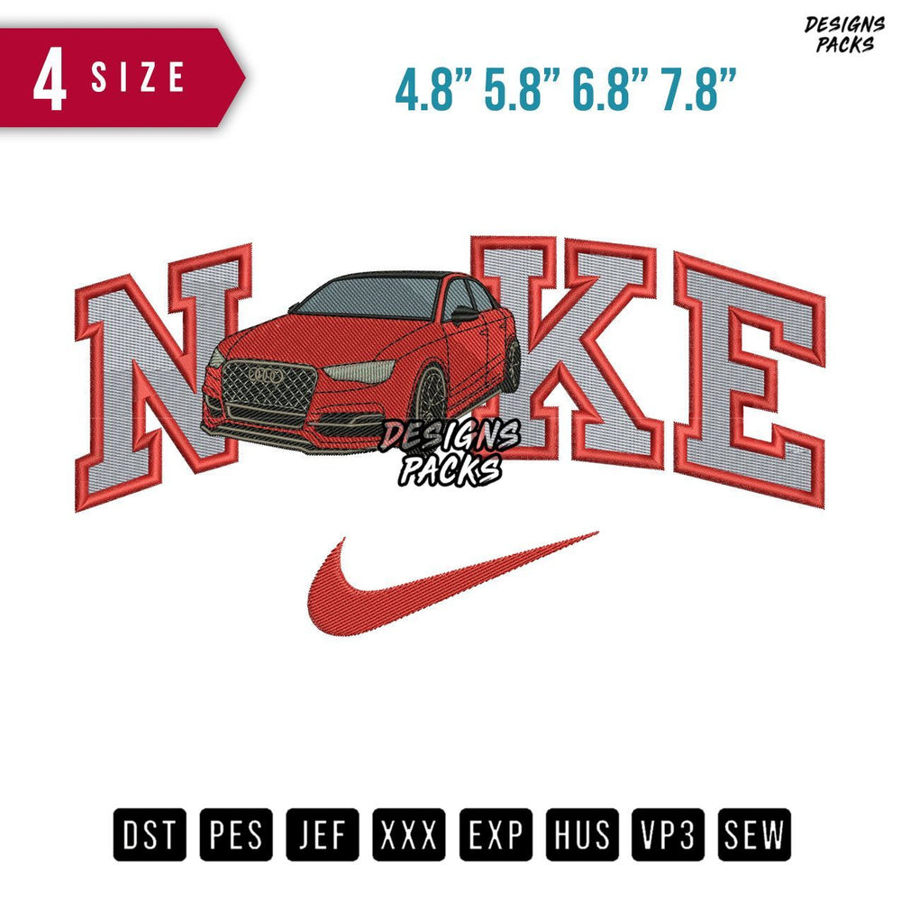 Swoosh Brand Audi Red Embroidery Design