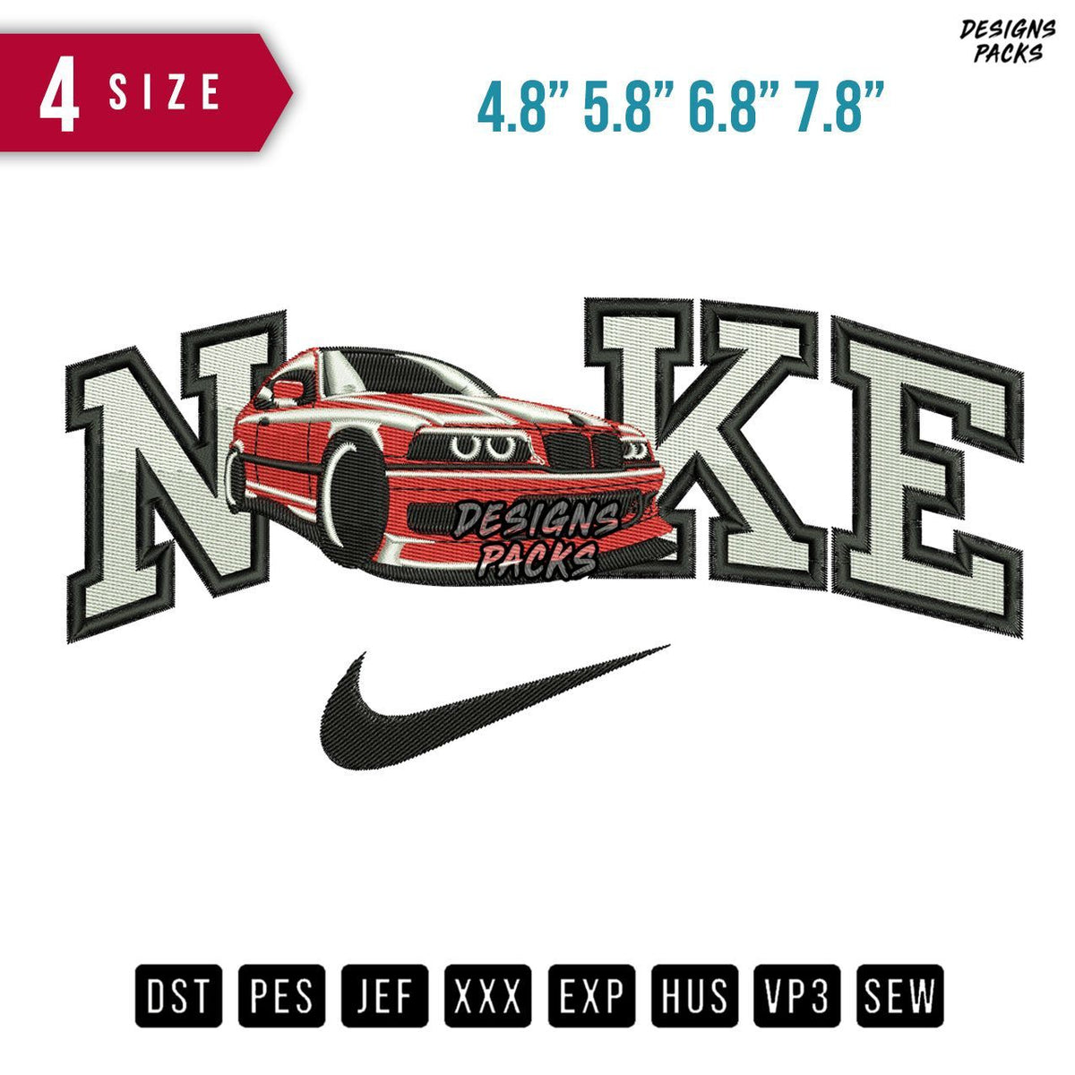 Swoosh Brand BMW E36 Embroidery Design