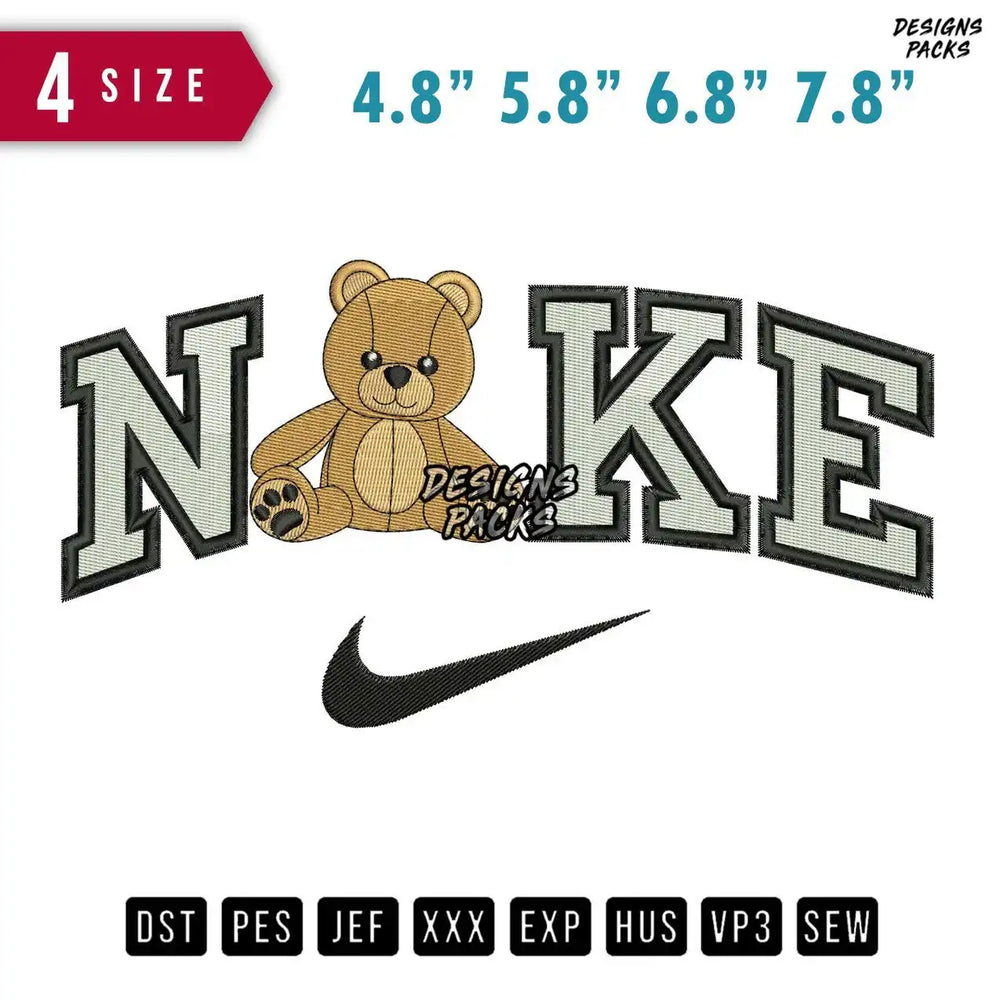 Swoosh Brand Bear Icon Embroidery Design
