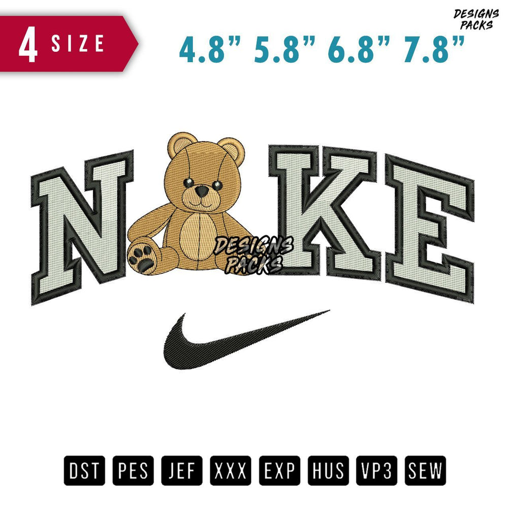 Swoosh Brand Bear Icon Embroidery Design