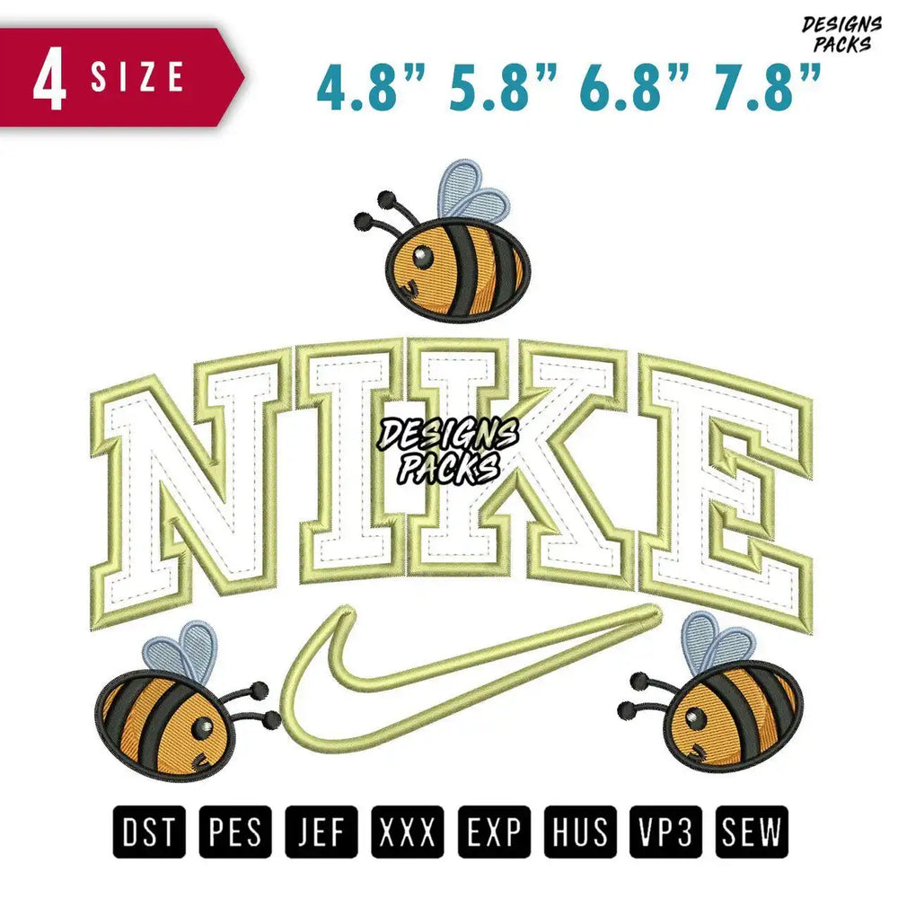 Swoosh Brand Bees Embroidery Design