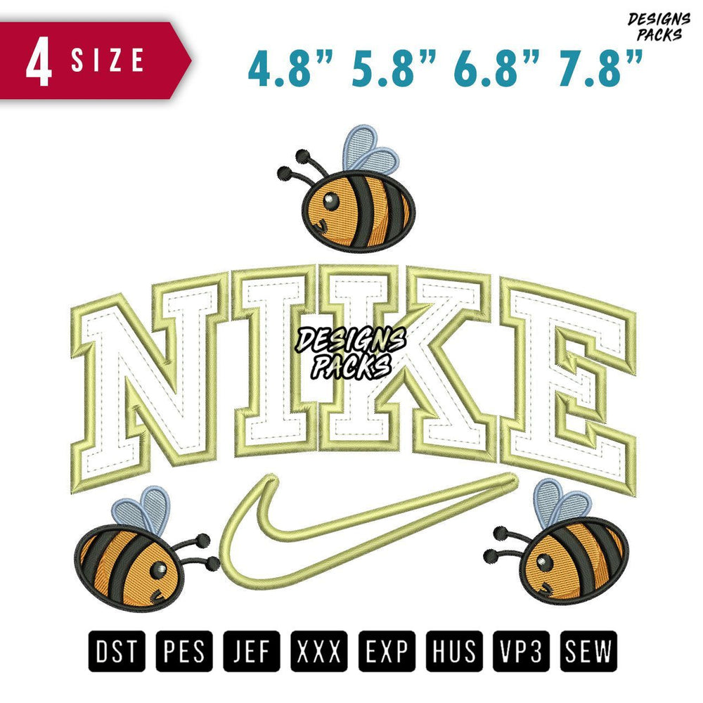 Swoosh Brand Bees Embroidery Design
