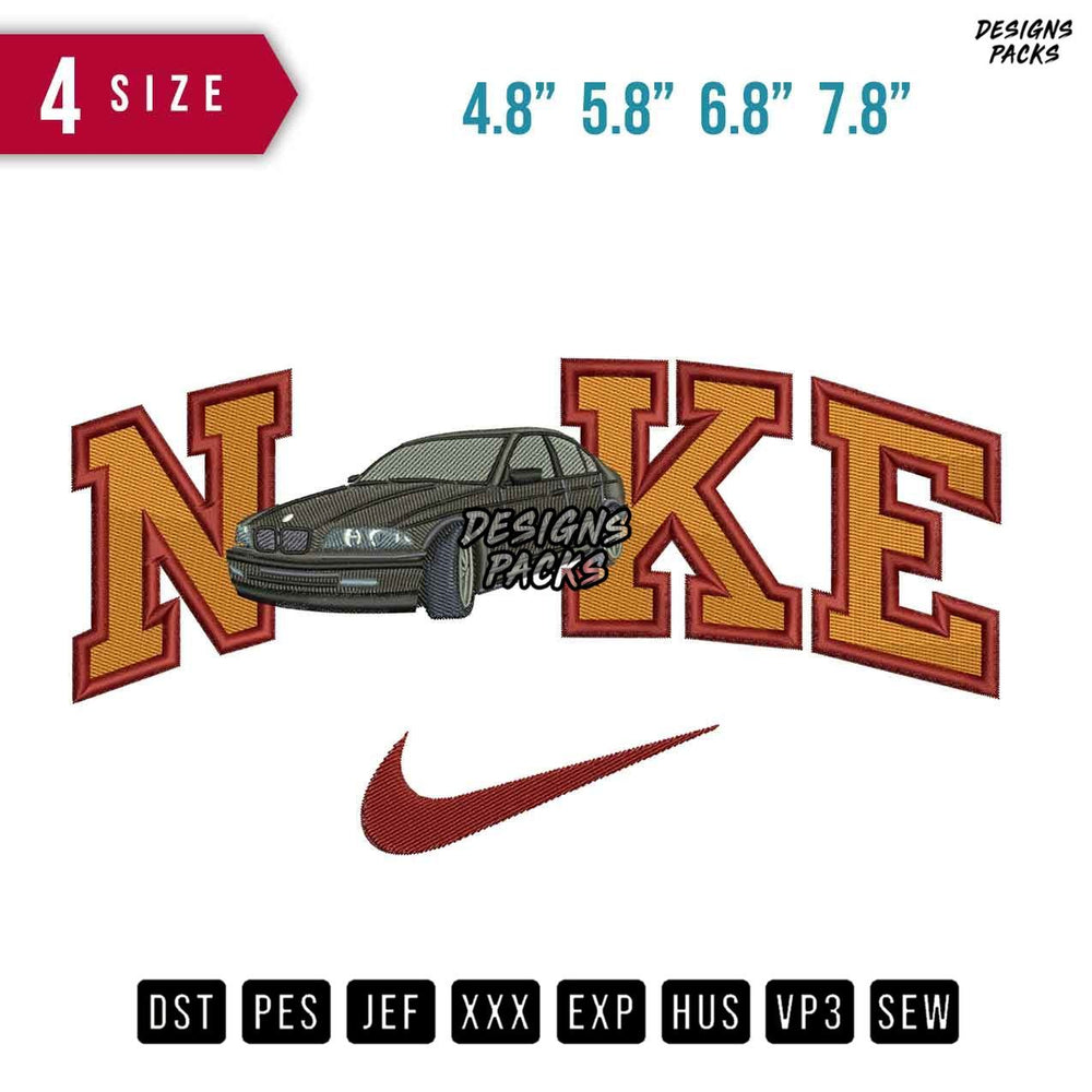 Swoosh Brand Bmw Grey Car Embroidery Design