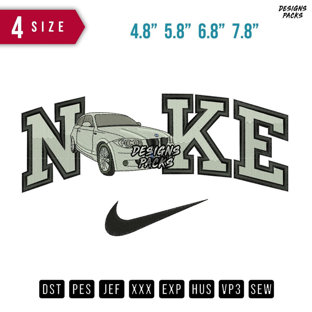 Swoosh Brand Bmw White Embroidery Design