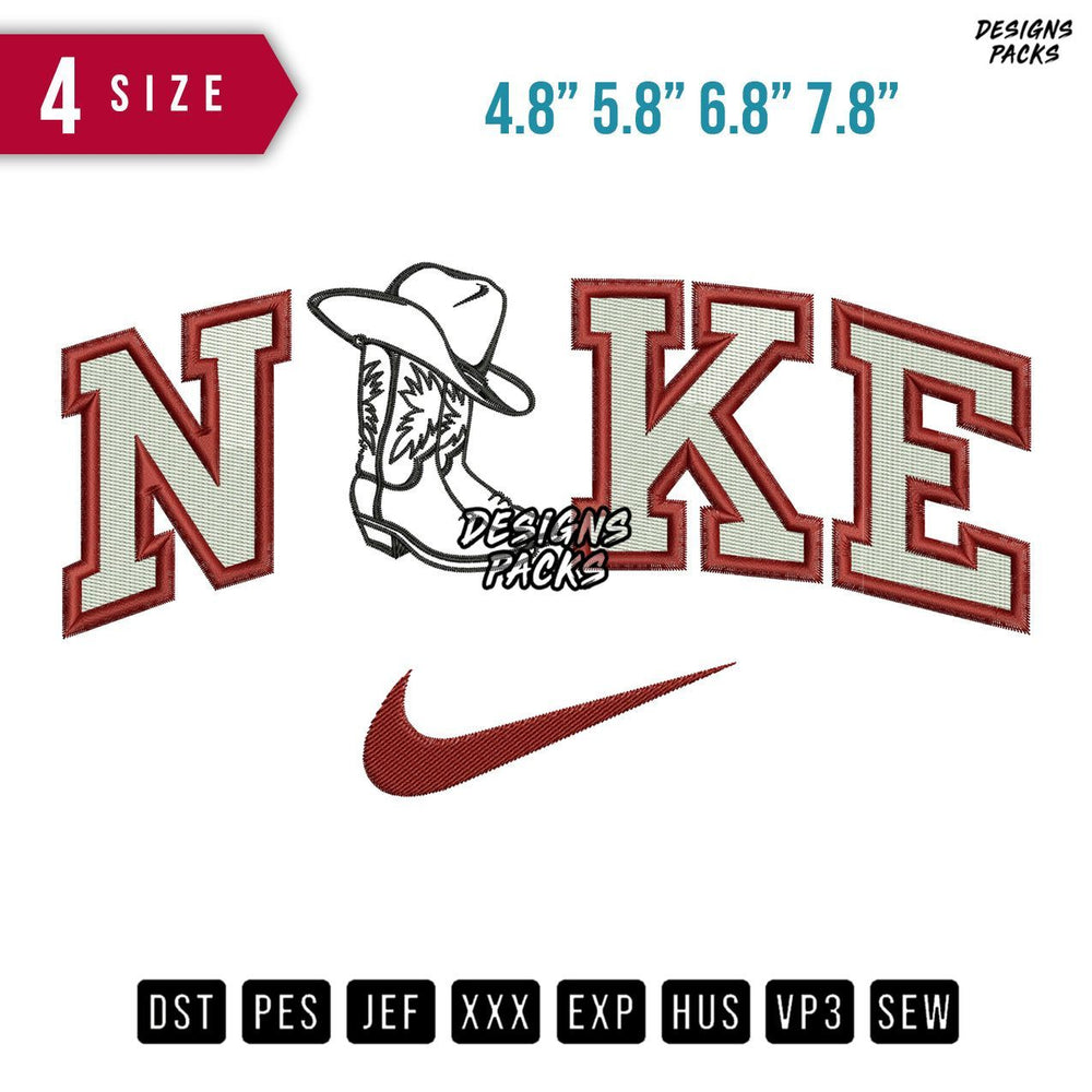 Swoosh Brand Boot Shoe Fill Embroidery Design