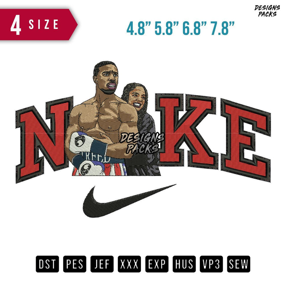 Swoosh Brand Boxer And Girl Embroidery Design