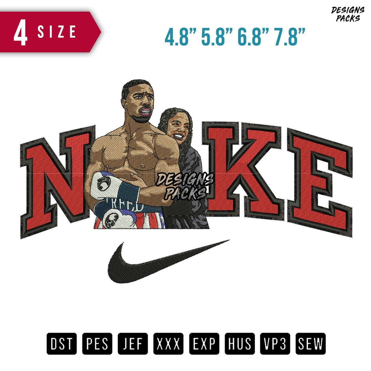 Swoosh Brand Boxer And Girl Embroidery Design