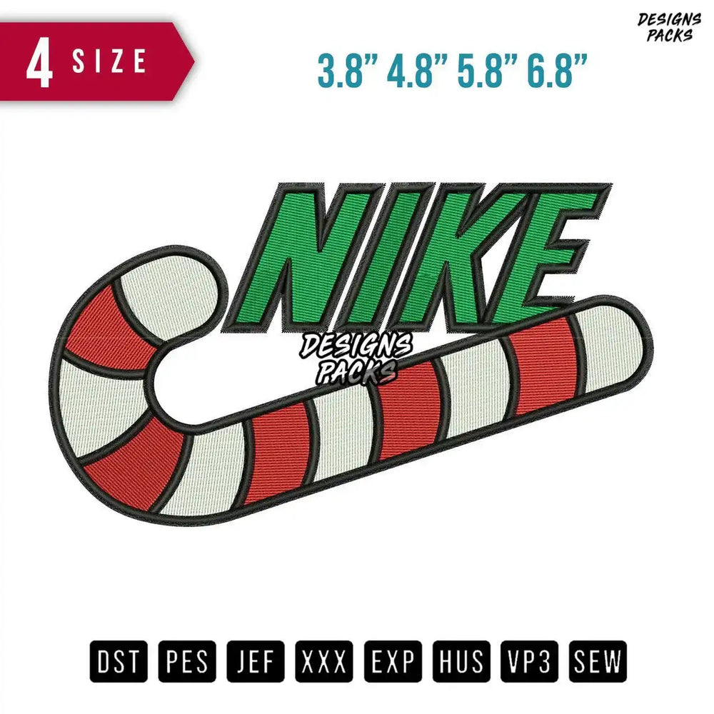 Swoosh Brand Candy Cane Embroidery Design