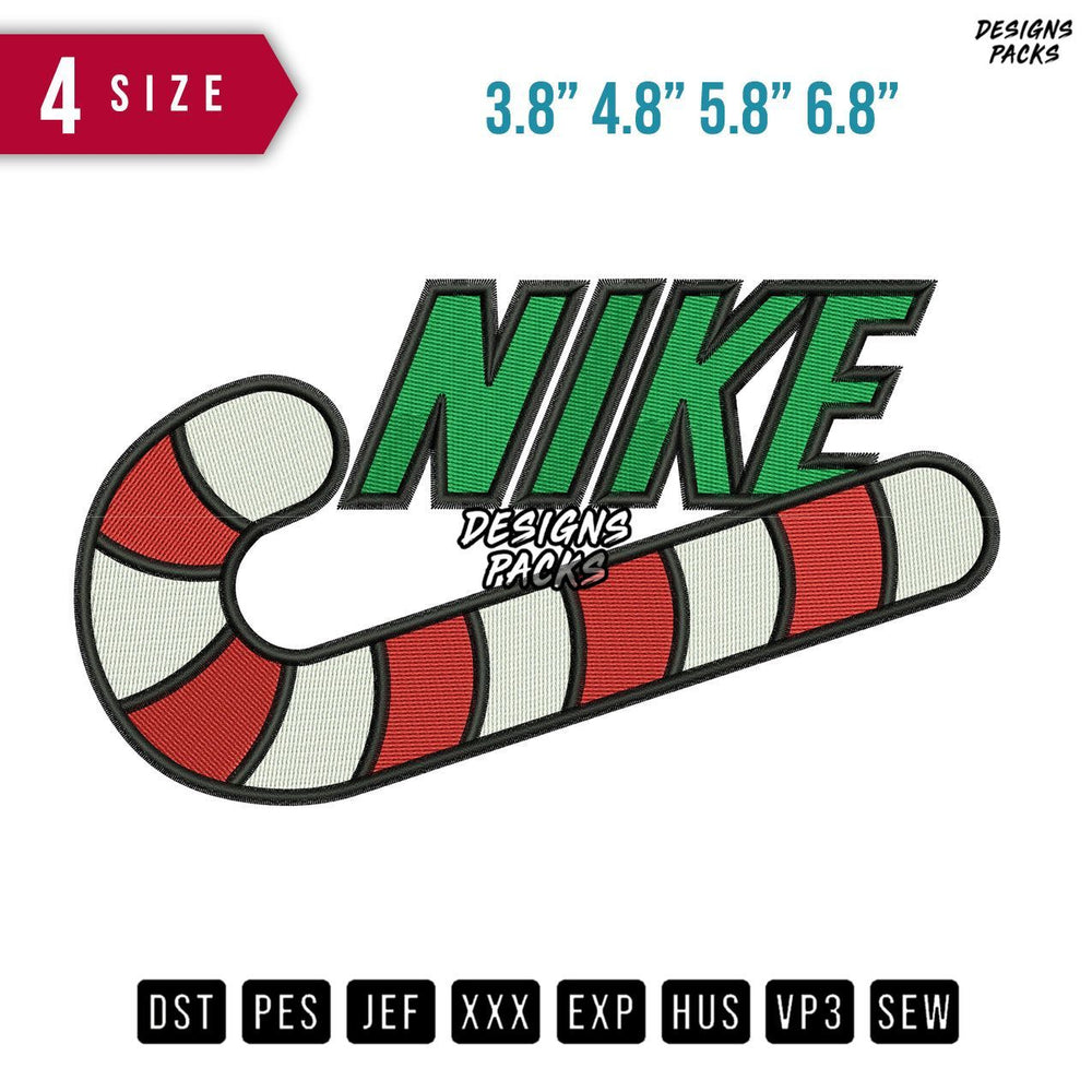 Swoosh Brand Candy Cane Embroidery Design
