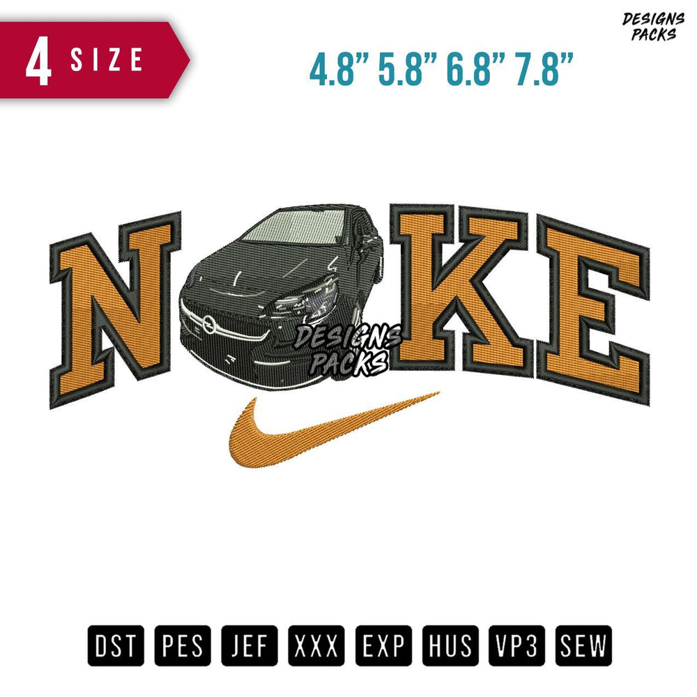 Swoosh Brand Car Black Front Embroidery Design