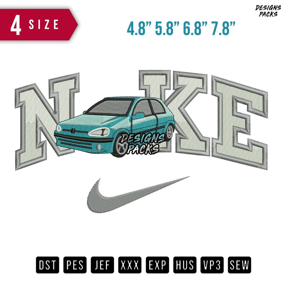Swoosh Brand Car Blue Embroidery Design