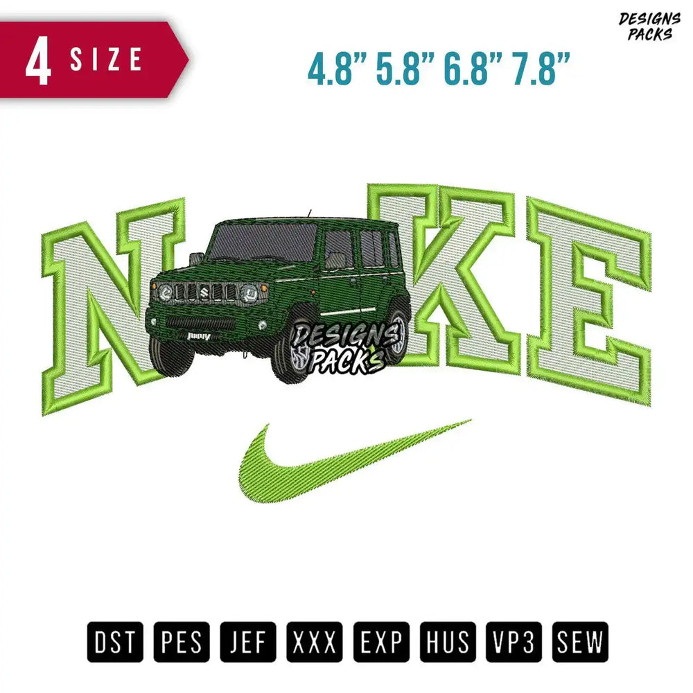 Swoosh Brand Car Green Embroidery Design