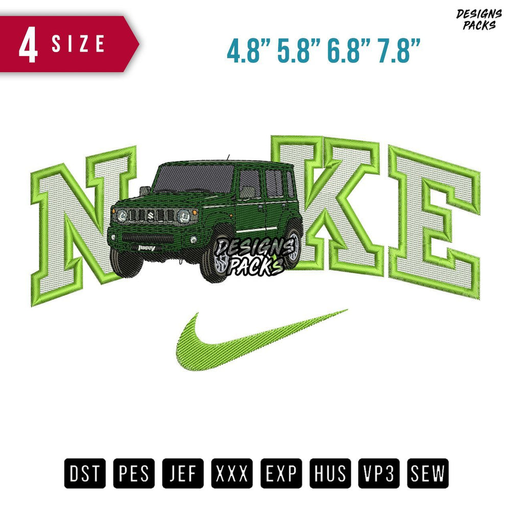 Swoosh Brand Car Green Embroidery Design