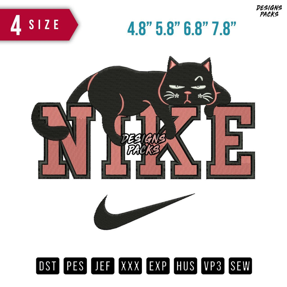 Swoosh Brand Cat Sleep Embroidery Design