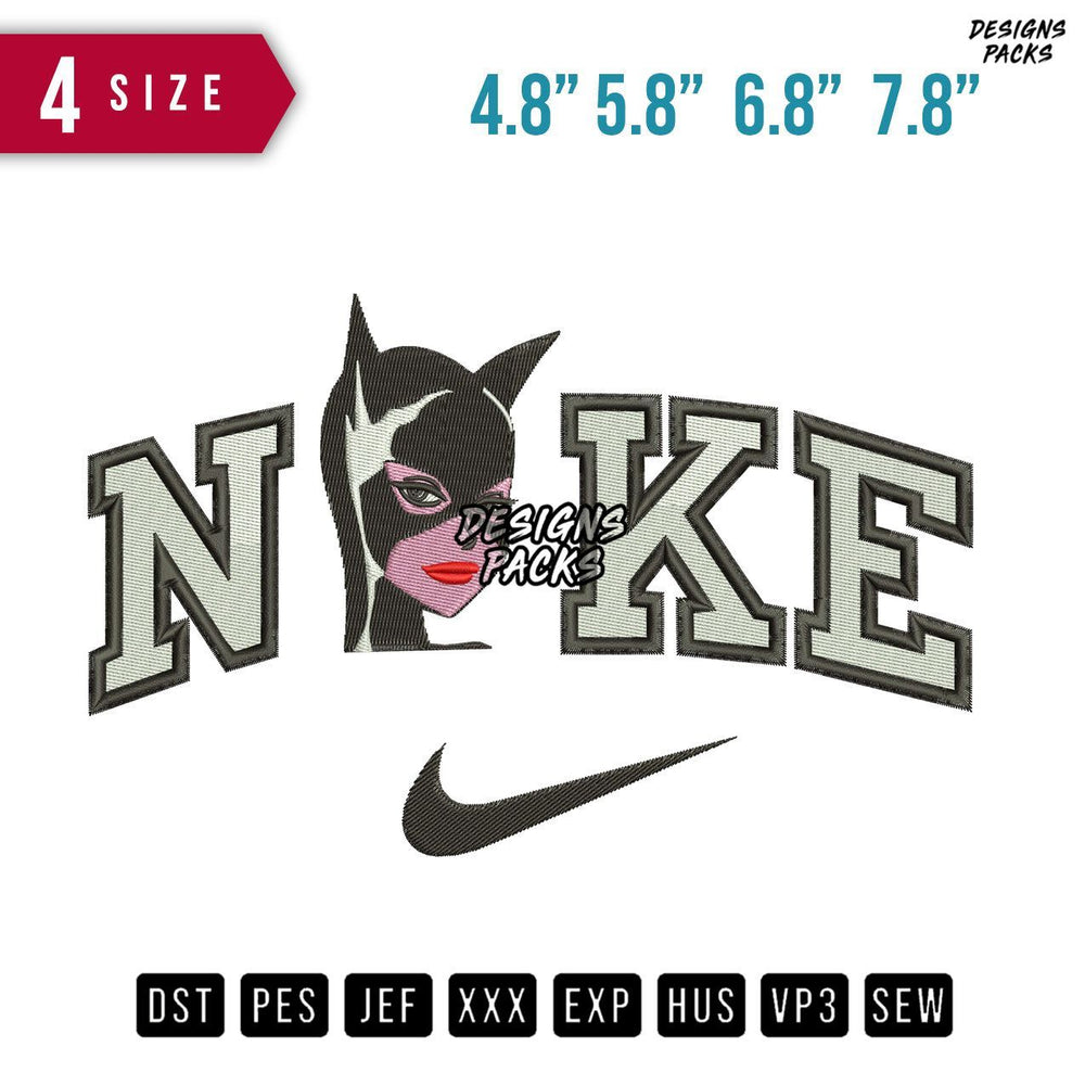 Swoosh Brand Cat woman Embroidery Design