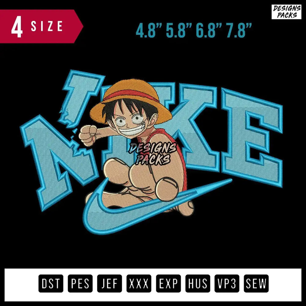 Swoosh Brand Crash Luffy Embroidery Design