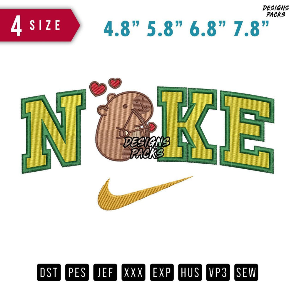 Swoosh Brand Cute Capy Bara Embroidery Design