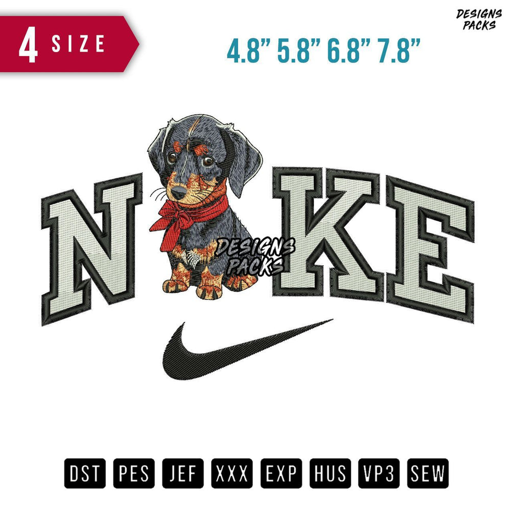 Swoosh Brand Dachshund Puppy Embroidery Design