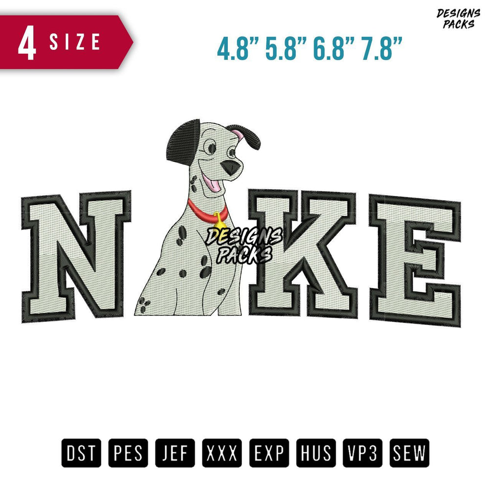 Swoosh Brand Dalmatian Red Embroidery Design