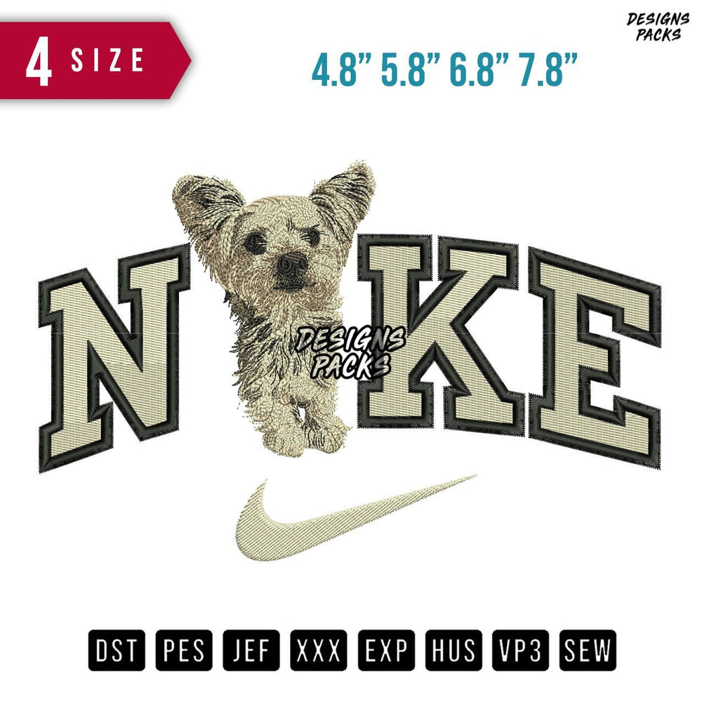 Swoosh Brand Dog Beige Embroidery Design
