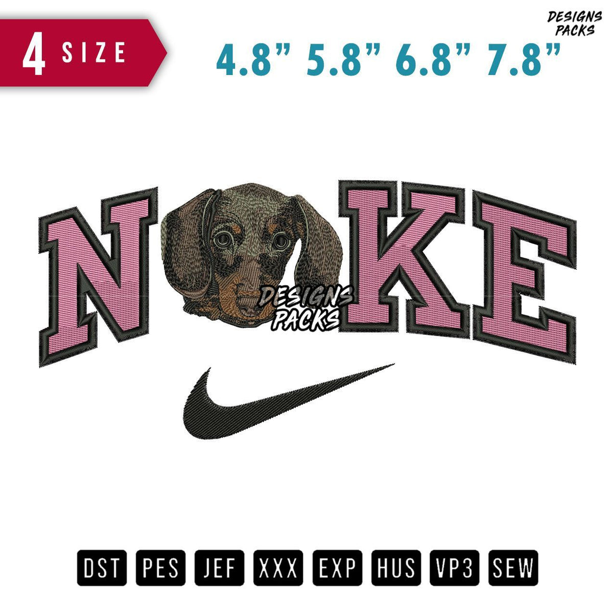 Swoosh Brand Dog Head Embroidery Design