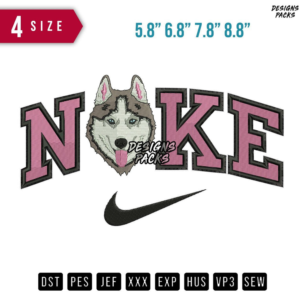 Swoosh Brand Dog Huskey Embroidery Design