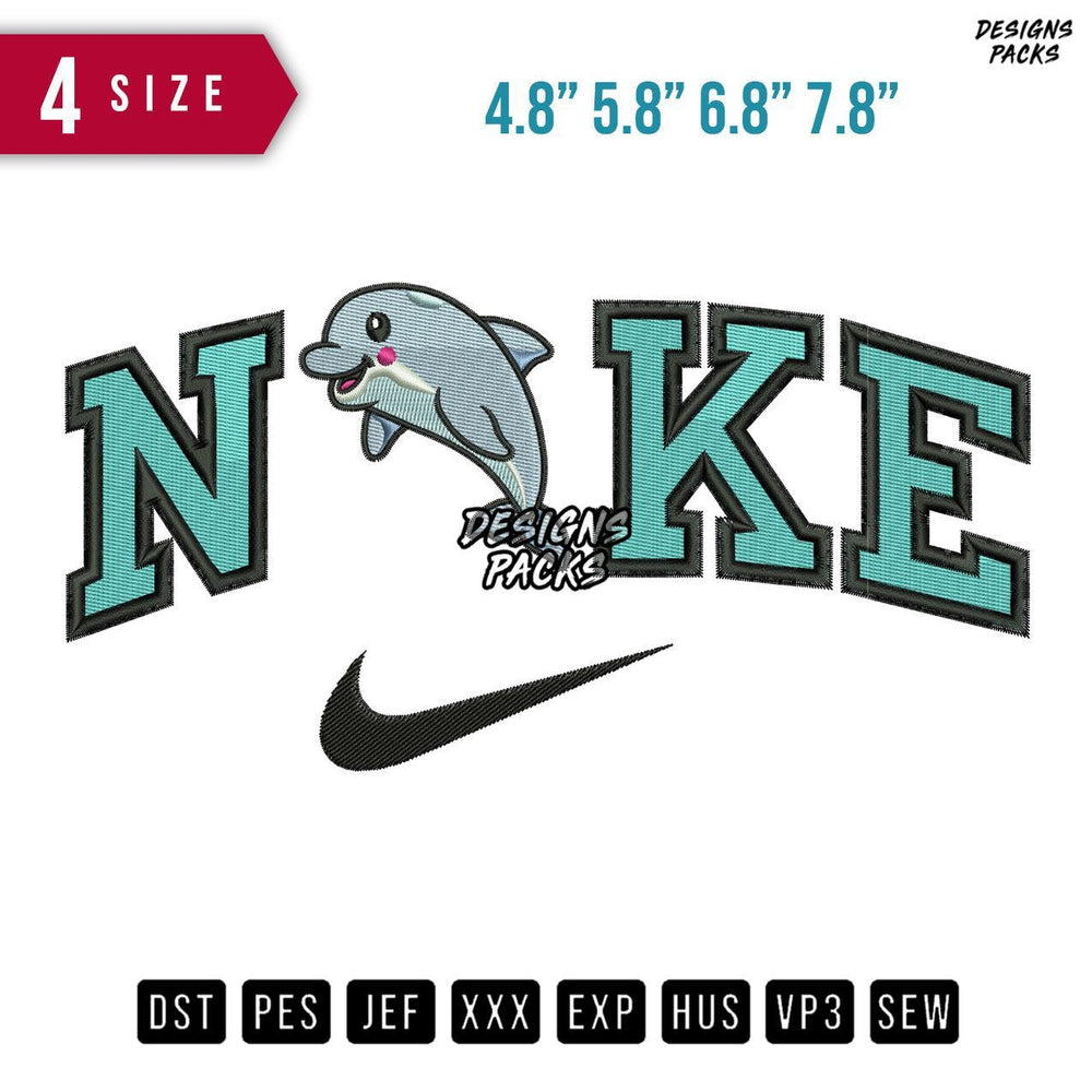 Swoosh Brand Dolphin B Embroidery Design