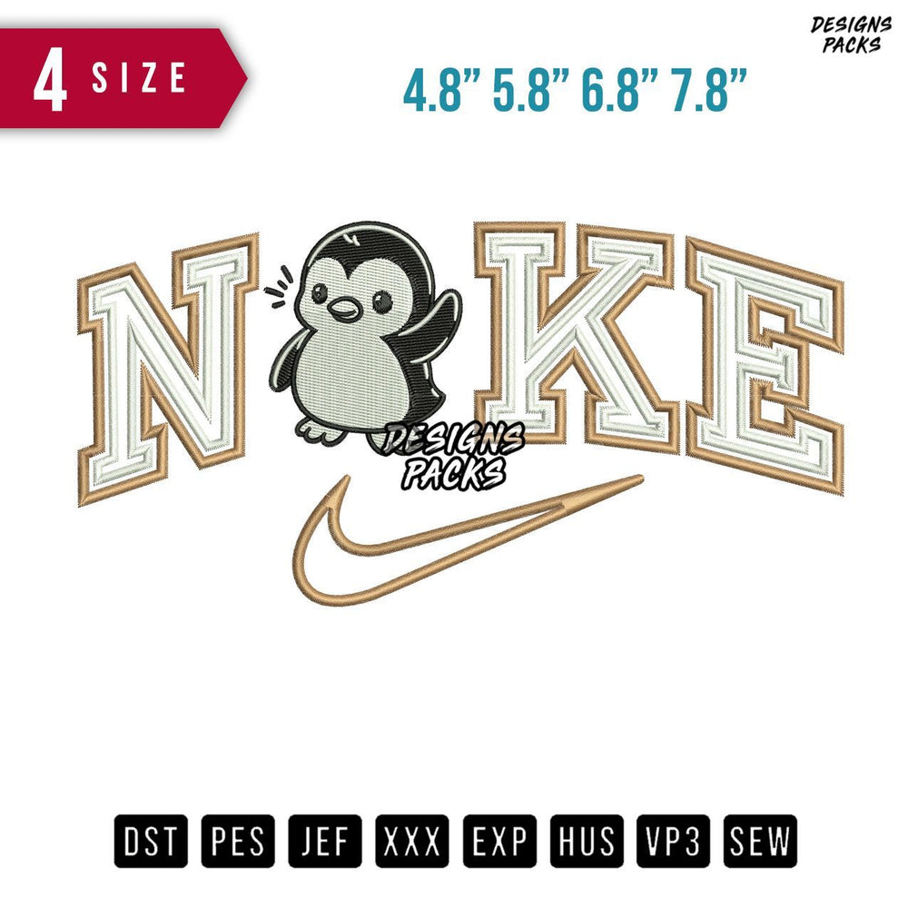 Swoosh Brand Double Line Pinguin Embroidery Design
