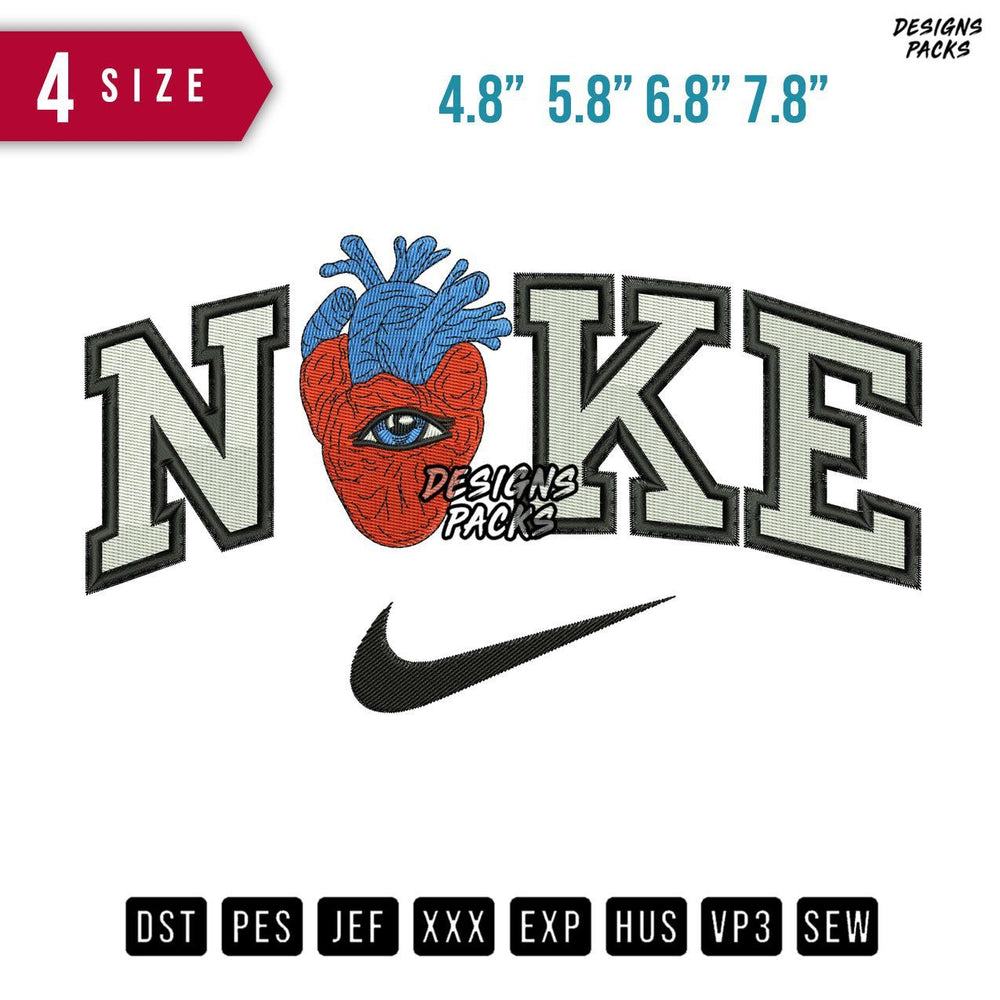 Swoosh Brand Eye Heart Embroidery Design