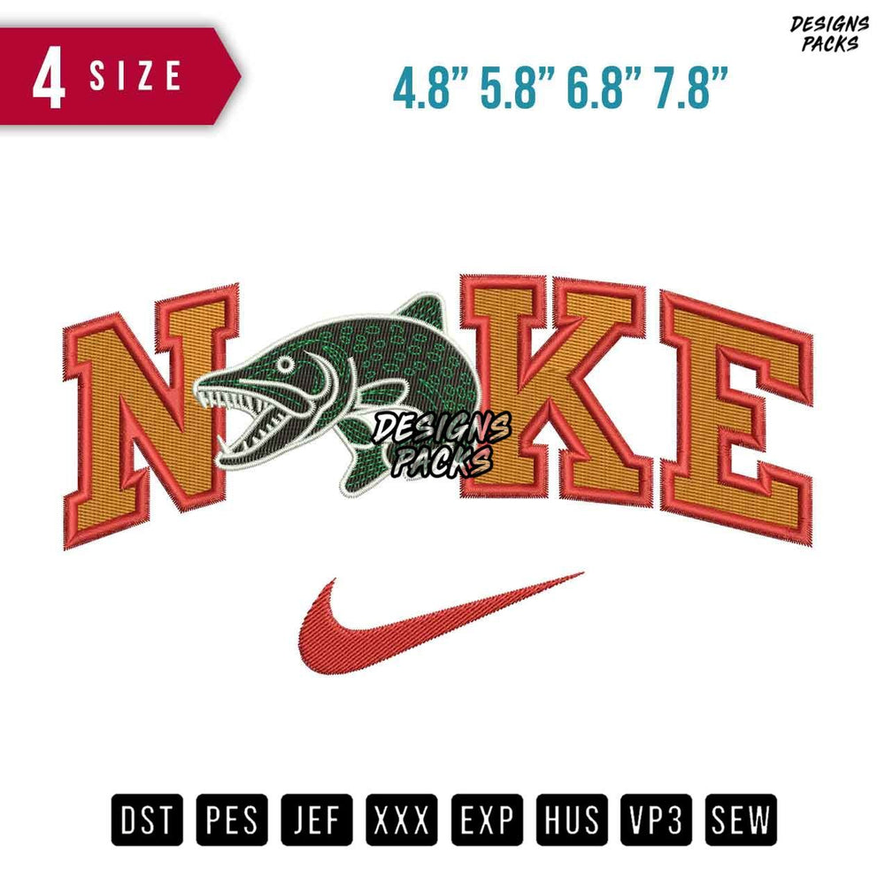 Swoosh Brand Fish Embroidery Design