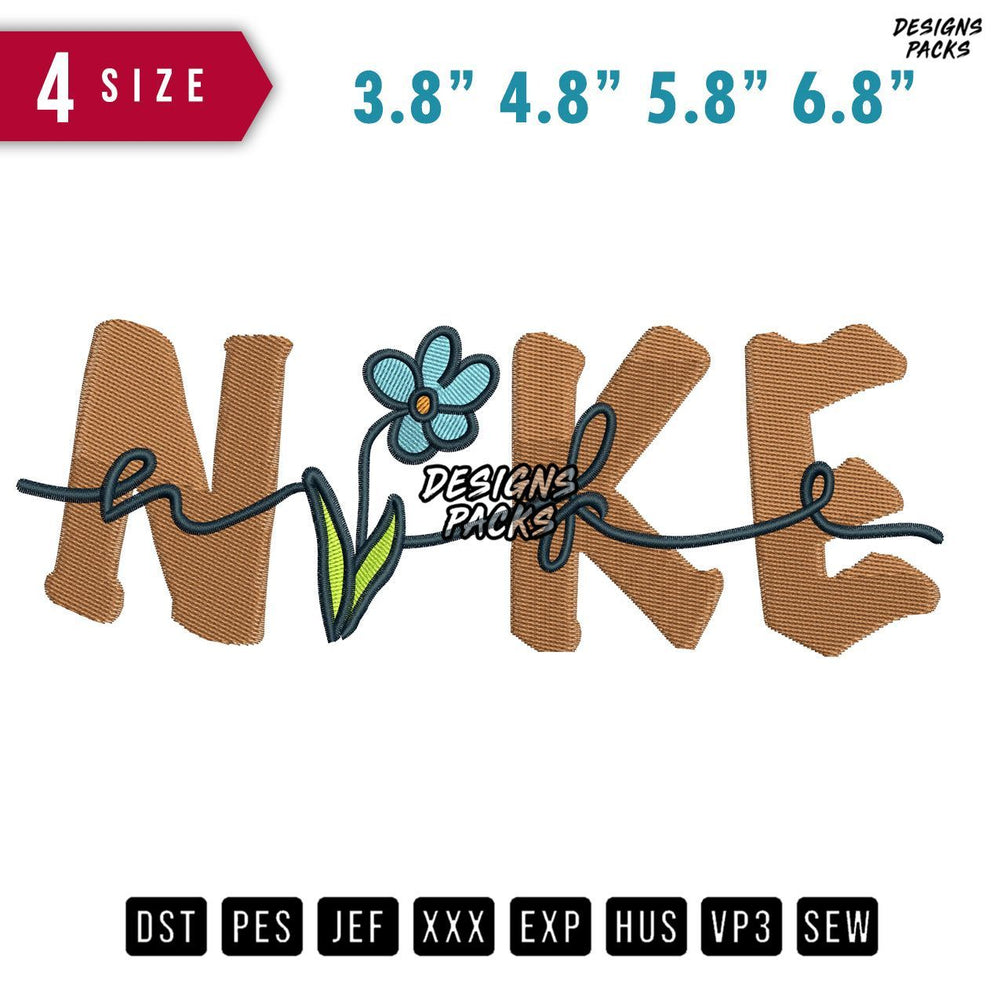 Swoosh Brand Flower Rope Embroidery Design