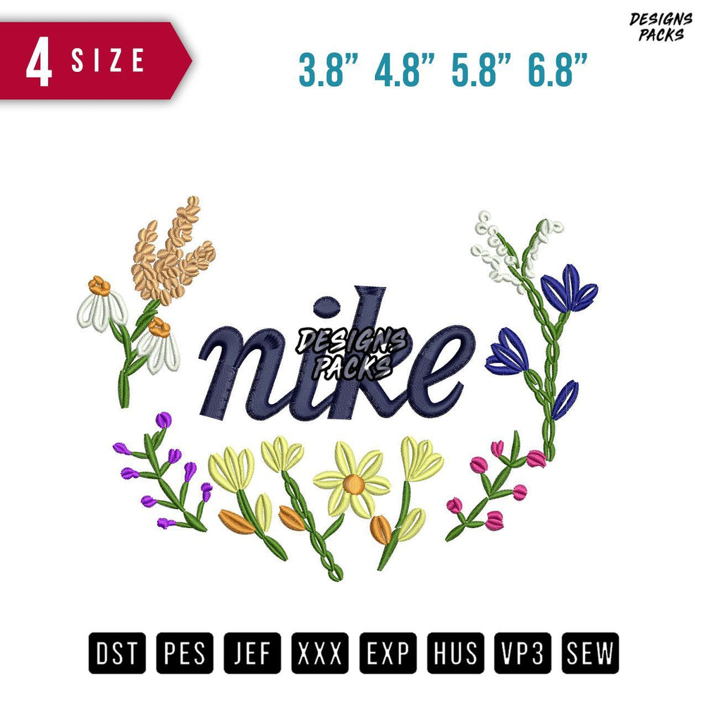 Swoosh Brand Flower Vintage Embroidery Design