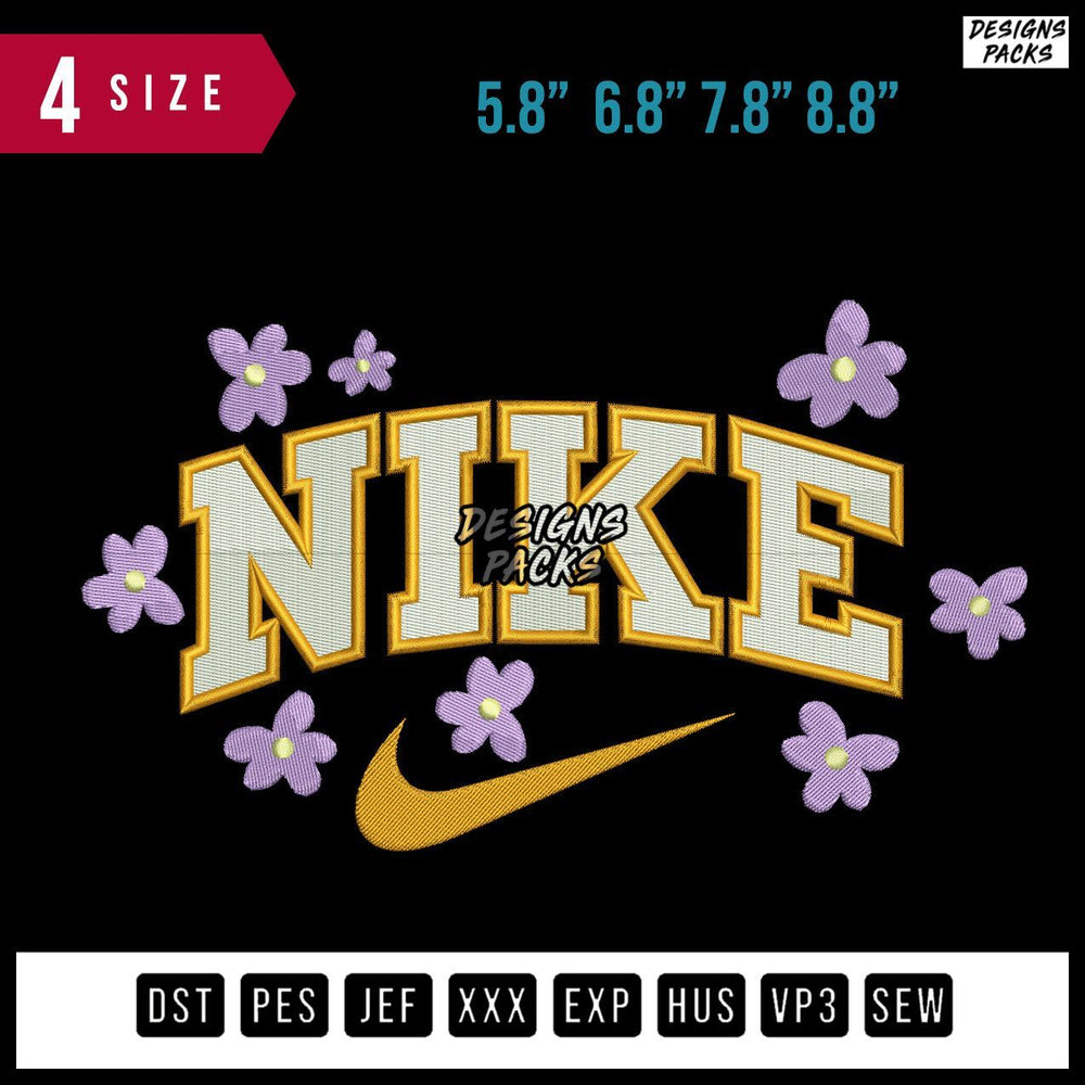 Swoosh Brand Flowers Purple Embroidery Design