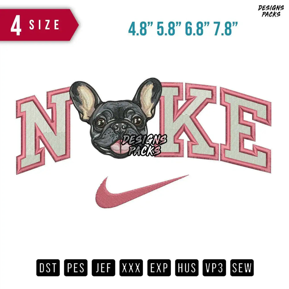 Swoosh Brand Frenchie Dog Embroidery Design