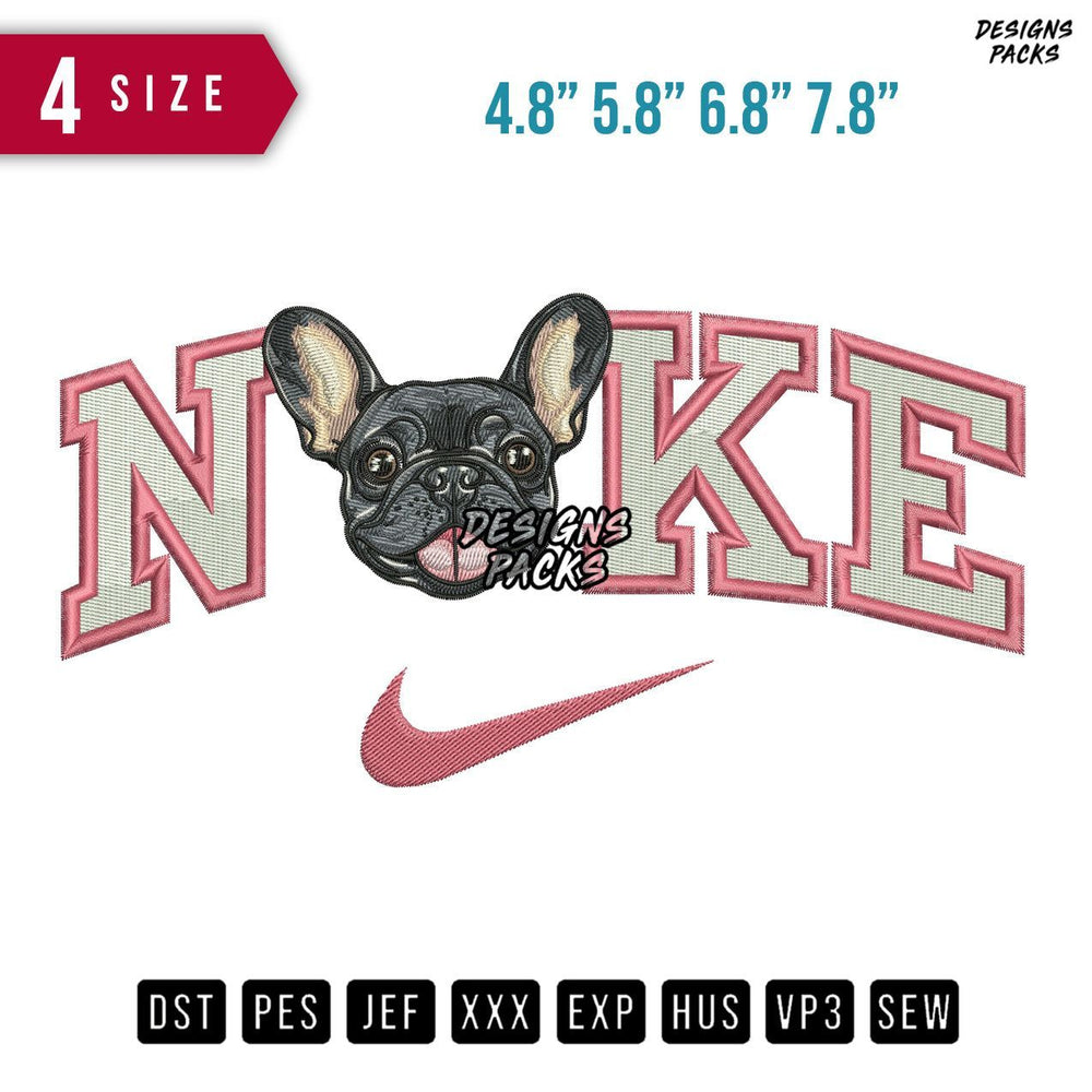 Swoosh Brand Frenchie Dog Embroidery Design