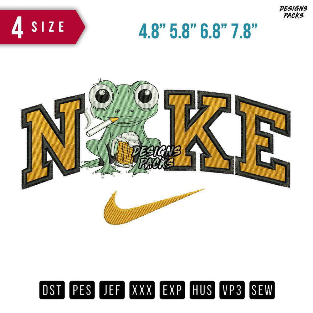 Swoosh Brand Frog Smoke Embroidery Design