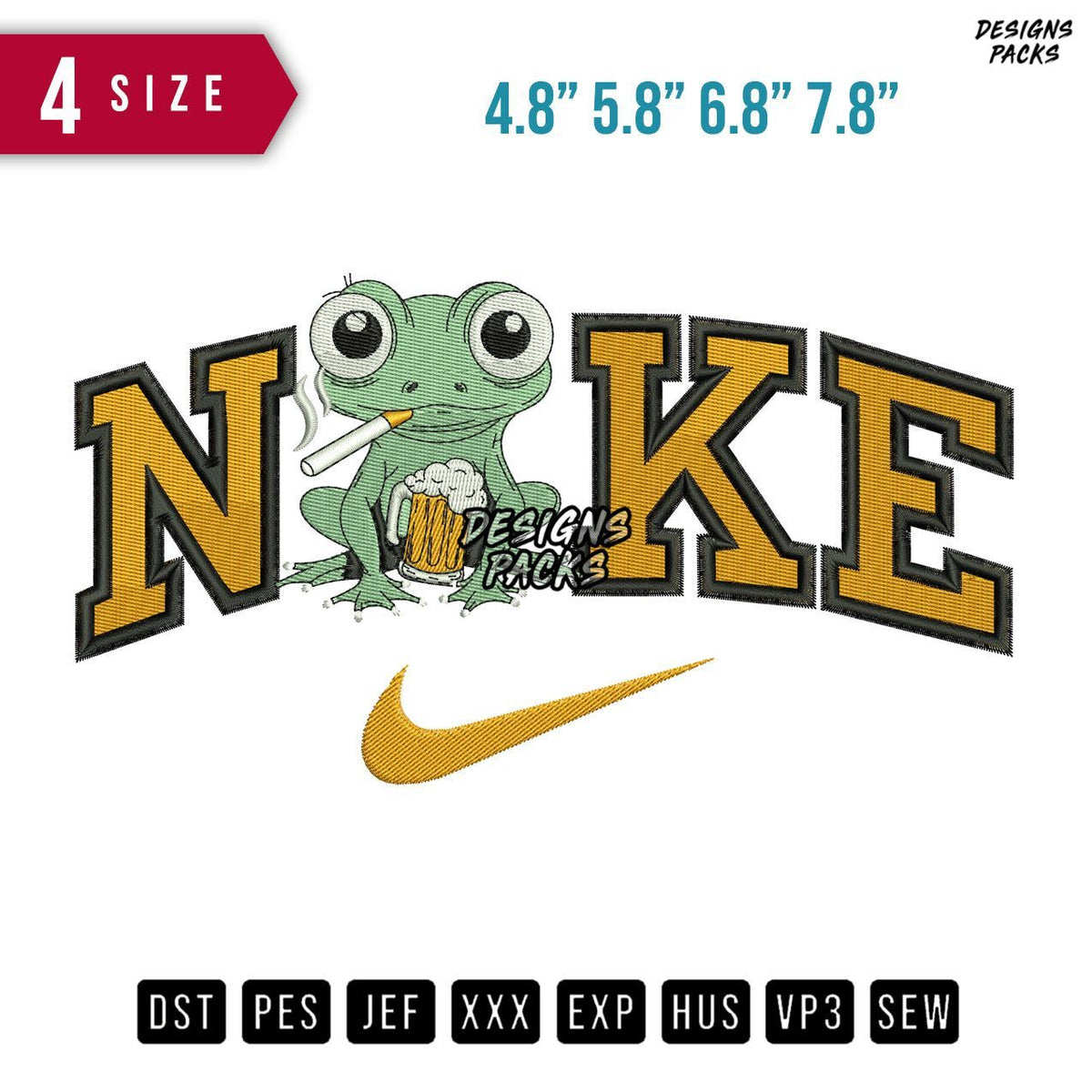 Swoosh Brand Frog Smoke Embroidery Design
