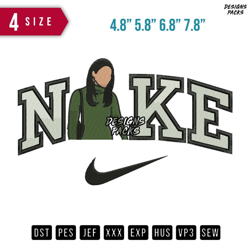 Swoosh Brand Girl Stand Embroidery Design