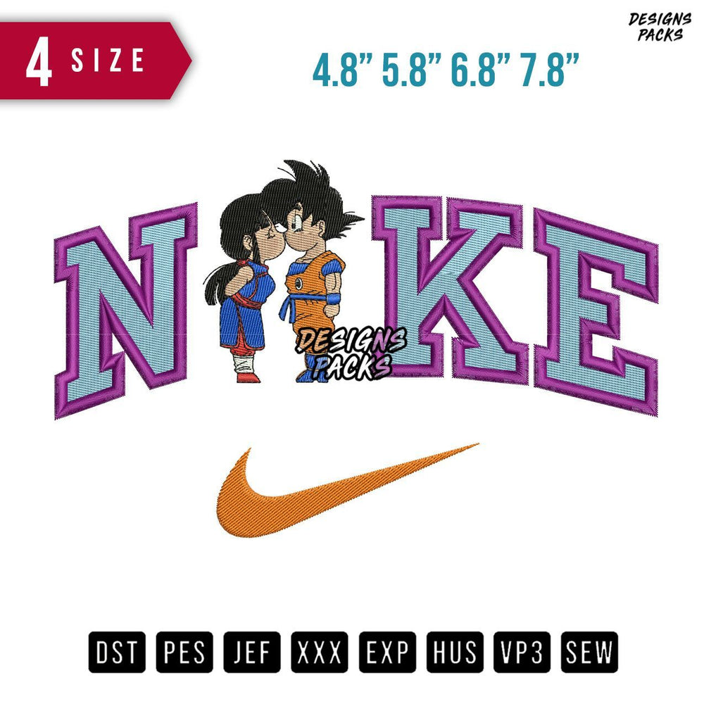 Swoosh Brand Goku Chichi Curv Embroidery Design