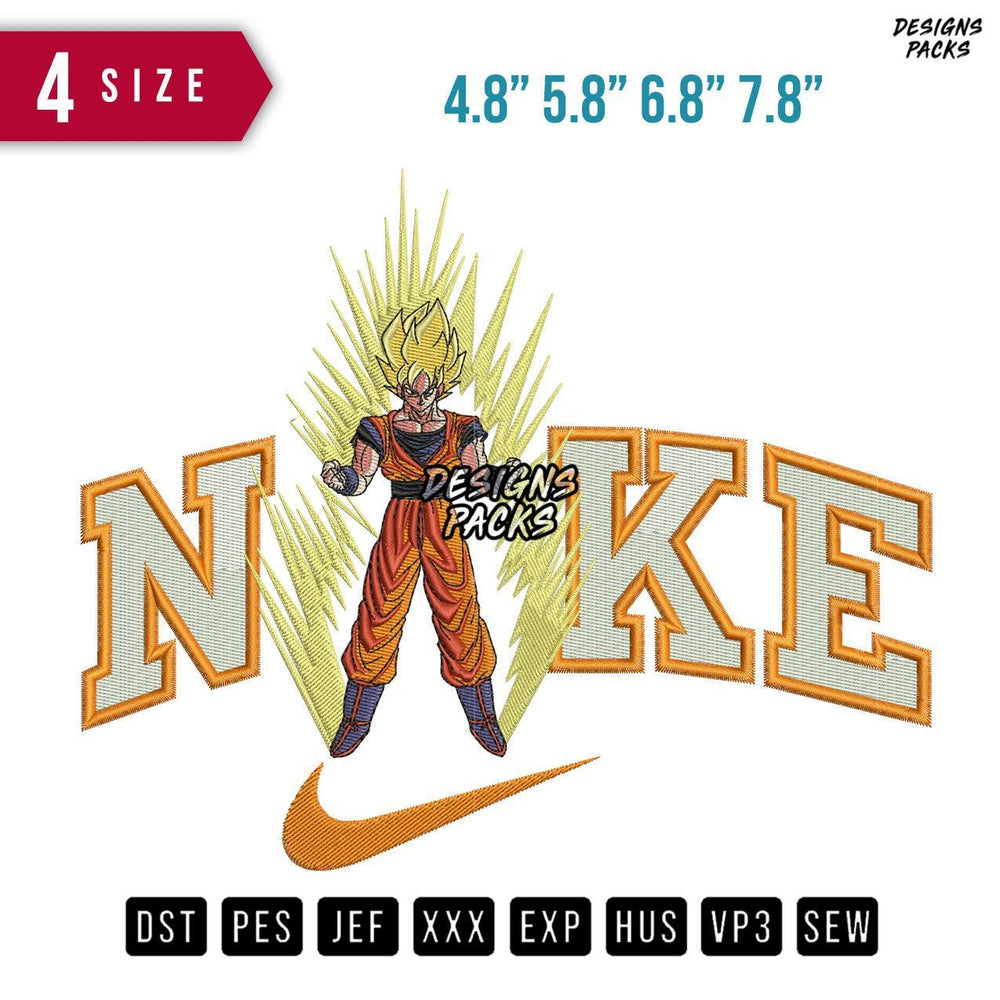 Swoosh Brand Goku Flames Embroidery Design