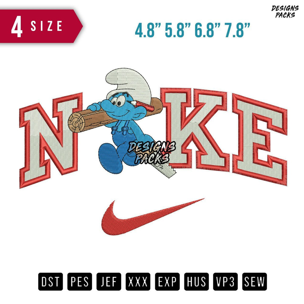 Swoosh Brand Handy Smurf Embroidery Design