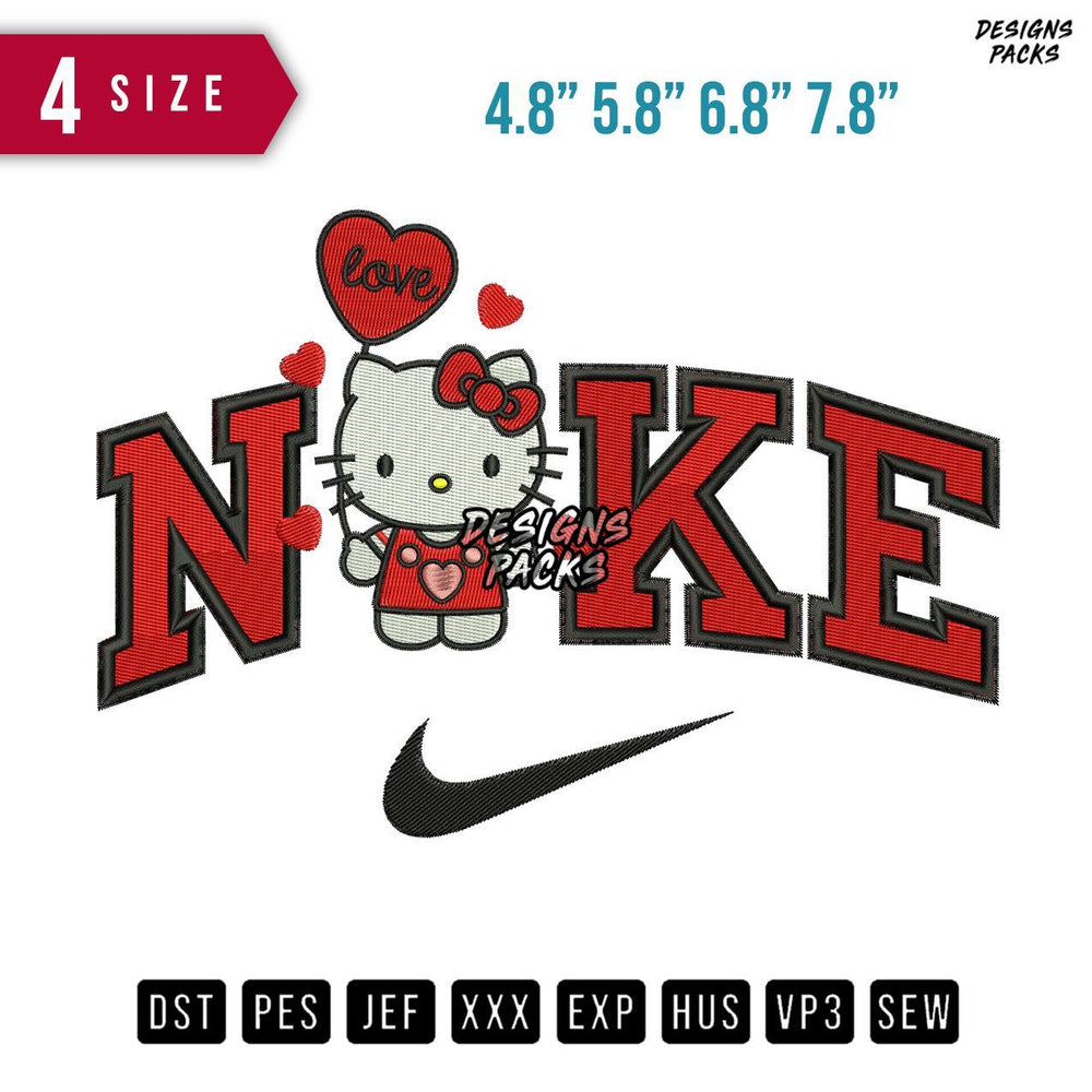 Swoosh Brand Hellokitty Valentine Embroidery Design