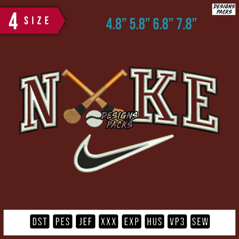 Swoosh Brand Hurling Bats Ball Embroidery Design