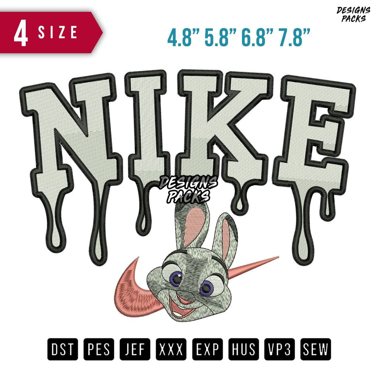 Swoosh Brand Judy Hopps Melt Embroidery Design