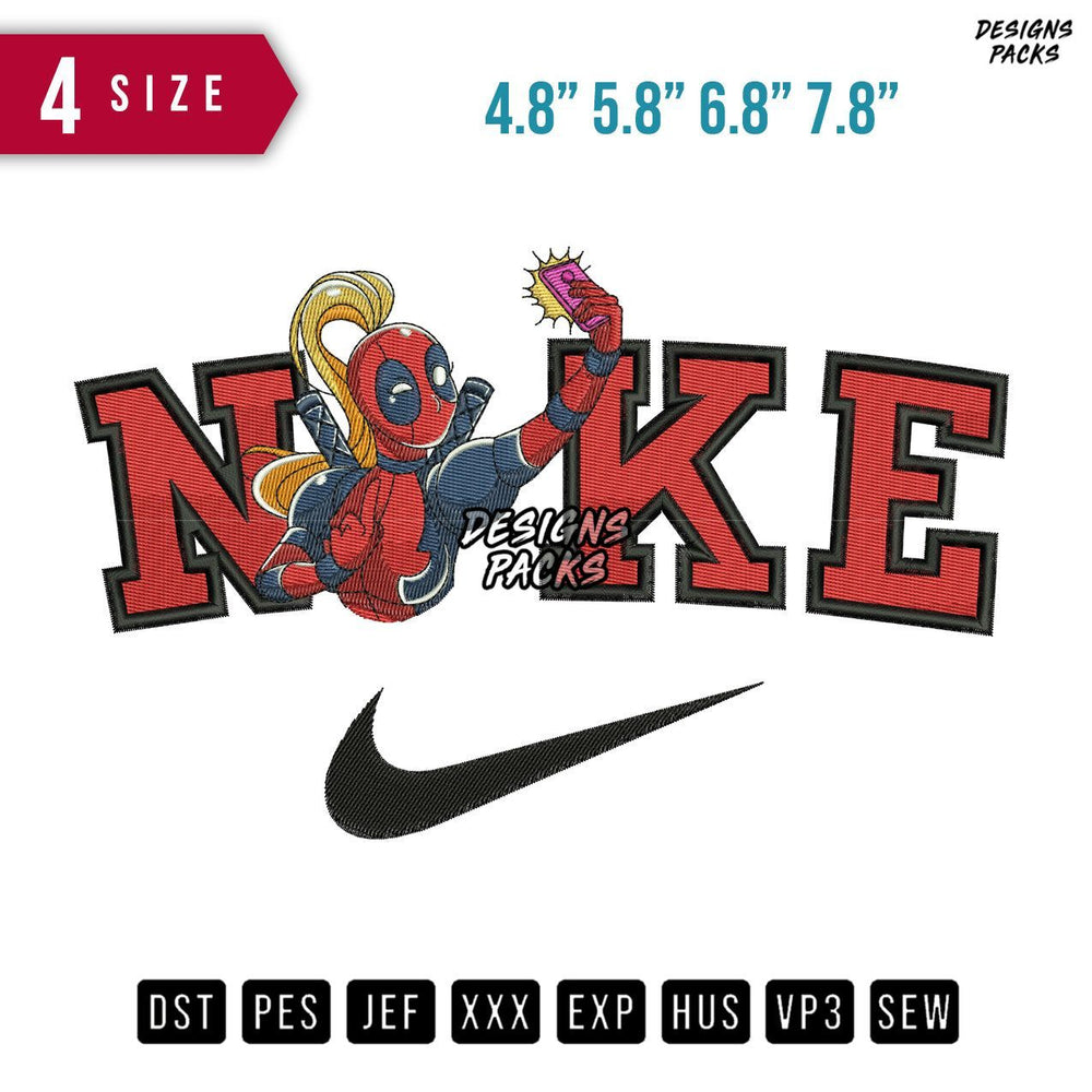 Swoosh Brand Lady Deadpool Embroidery Design