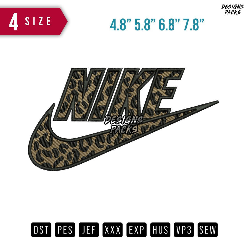 Swoosh Brand Leopard Embroidery Design