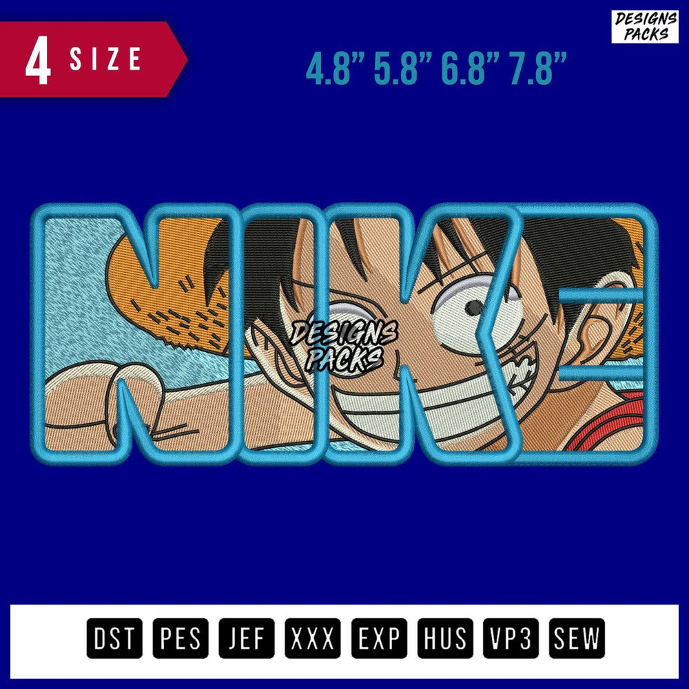 Swoosh Brand Luffy Head Inside Embroidery Design